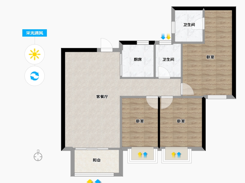 广东省-东莞市-石排国际公馆-79.06-户型库-采光通风