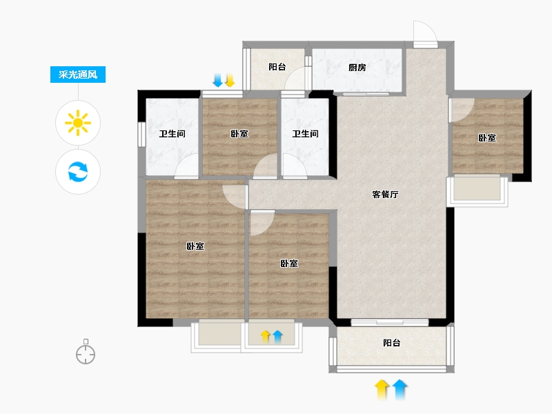 广东省-佛山市-桂南星晴公馆-87.06-户型库-采光通风