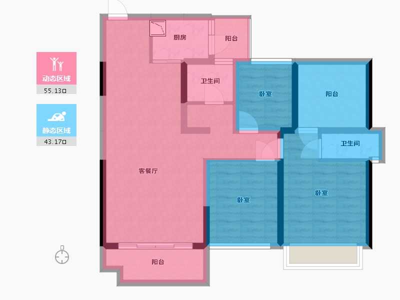 广东省-深圳市-大族云峰二期-86.48-户型库-动静分区