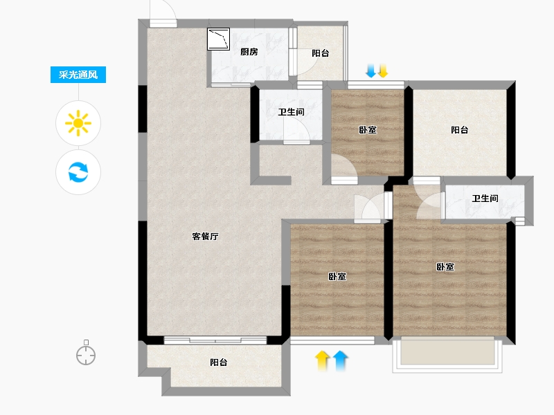 广东省-深圳市-大族云峰二期-86.48-户型库-采光通风