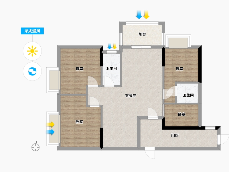 广东省-梅州市-龙腾一品-85.14-户型库-采光通风