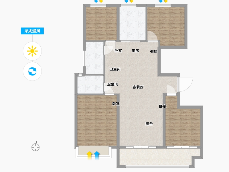 山东省-潍坊市-中梁新嘉拾光悦-119.22-户型库-采光通风