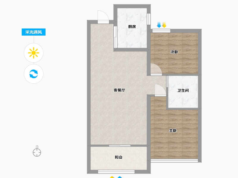 山东省-泰安市-新兴御蓝山-68.64-户型库-采光通风