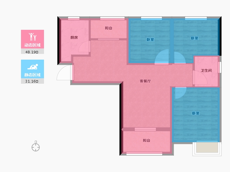 陕西省-西安市-满堂悦MOMΛ-70.36-户型库-动静分区