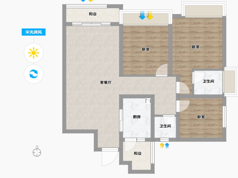 四川省-成都市-炎华置信花千集中心住宅-82.61-户型库-采光通风