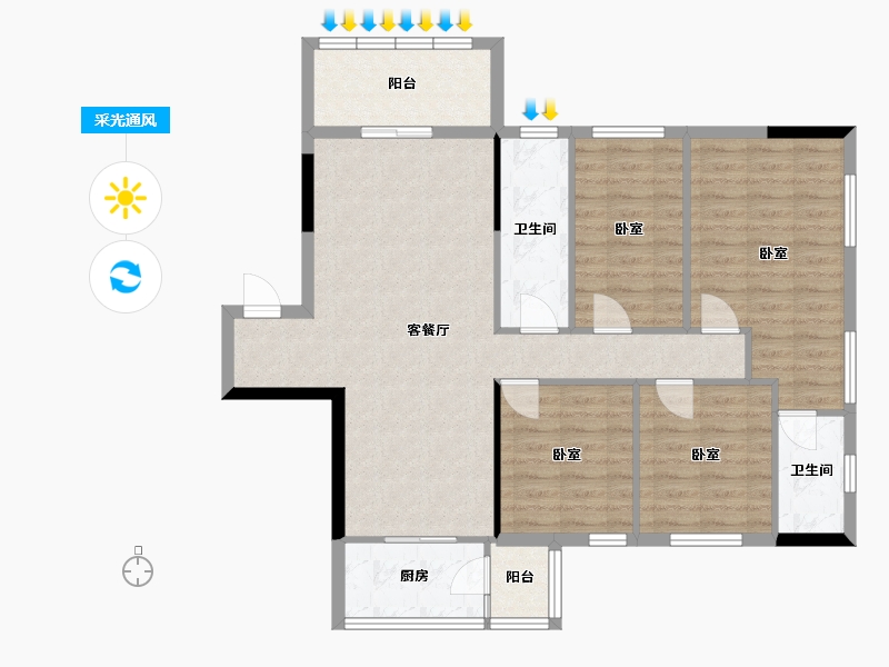 广东省-梅州市-兴宁胜雄花园-101.53-户型库-采光通风