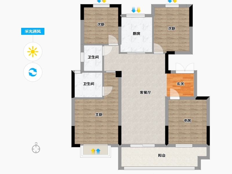 山东省-泰安市-三巽铂悦府-104.00-户型库-采光通风