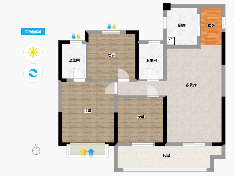 山东省-泰安市-三巽铂悦府-97.60-户型库-采光通风