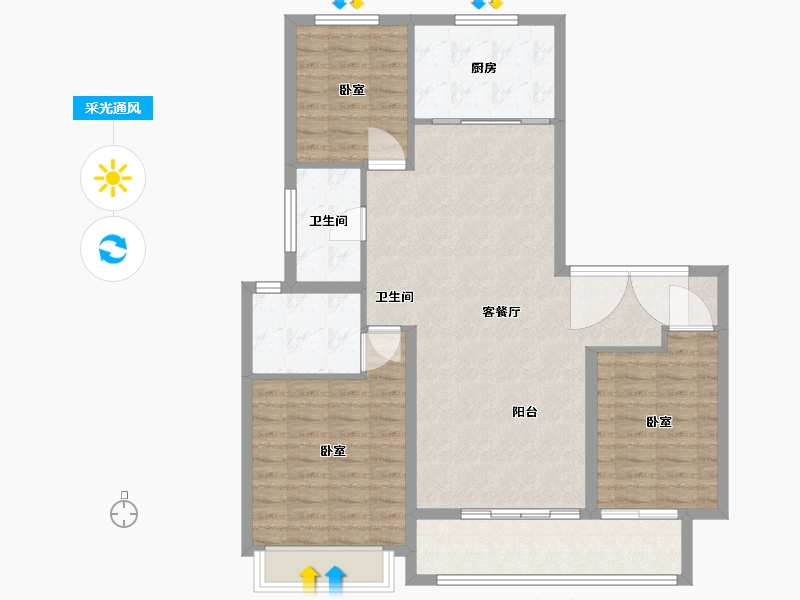 山东省-潍坊市-中梁新嘉拾光悦-102.92-户型库-采光通风