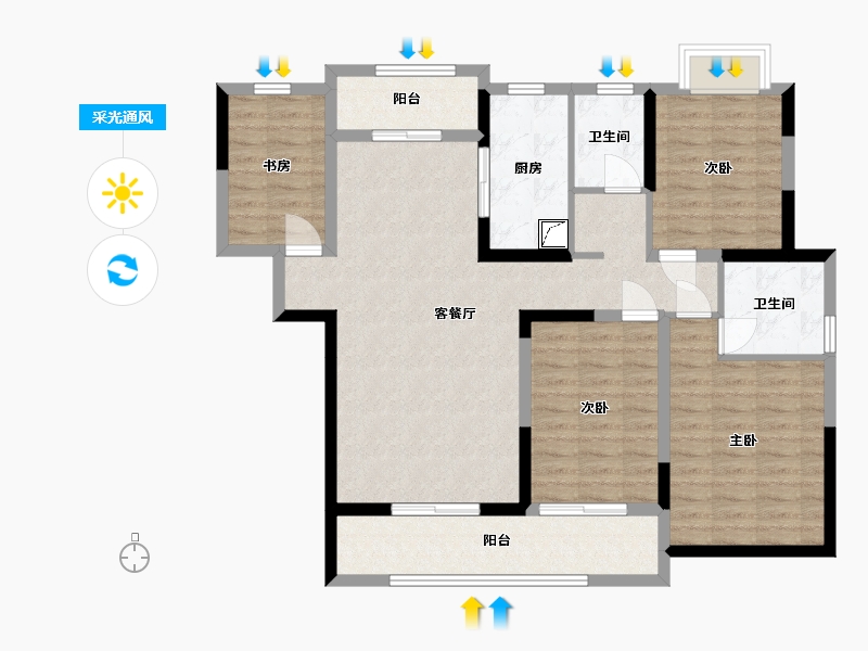 湖南省-长沙市-恒生碧水龙庭-106.45-户型库-采光通风