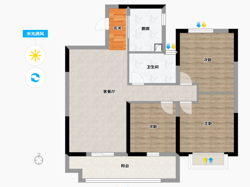 山东省-泰安市-三巽铂悦府-89.60-户型库-采光通风