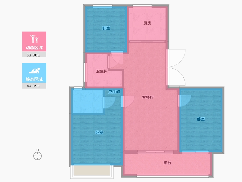 山东省-潍坊市-中梁新嘉拾光悦-88.63-户型库-动静分区