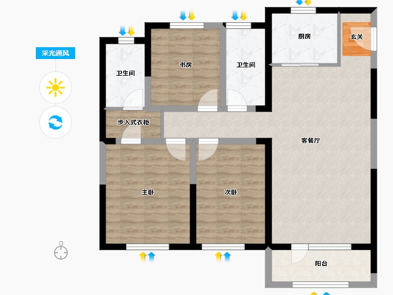 吉林省-长春市-新城吾悦广场-90.68-户型库-采光通风