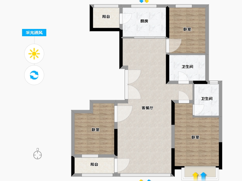 山东省-潍坊市-华普凤栖壹号院-105.98-户型库-采光通风