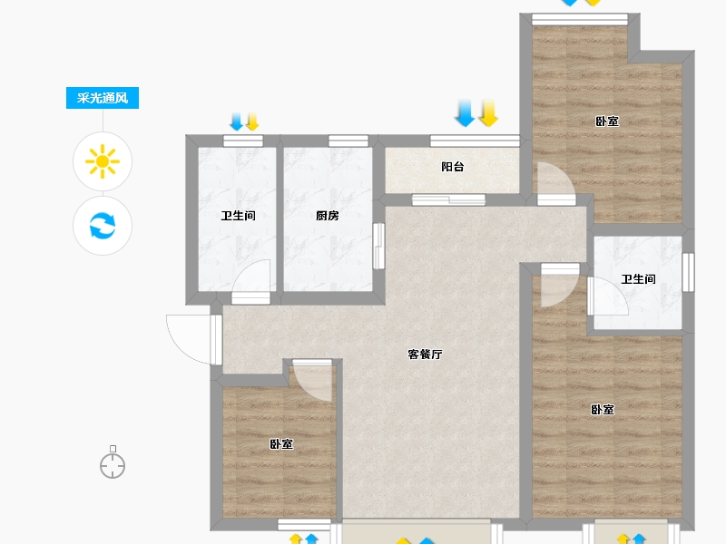 四川省-成都市-炎华置信花千集中心住宅-74.10-户型库-采光通风