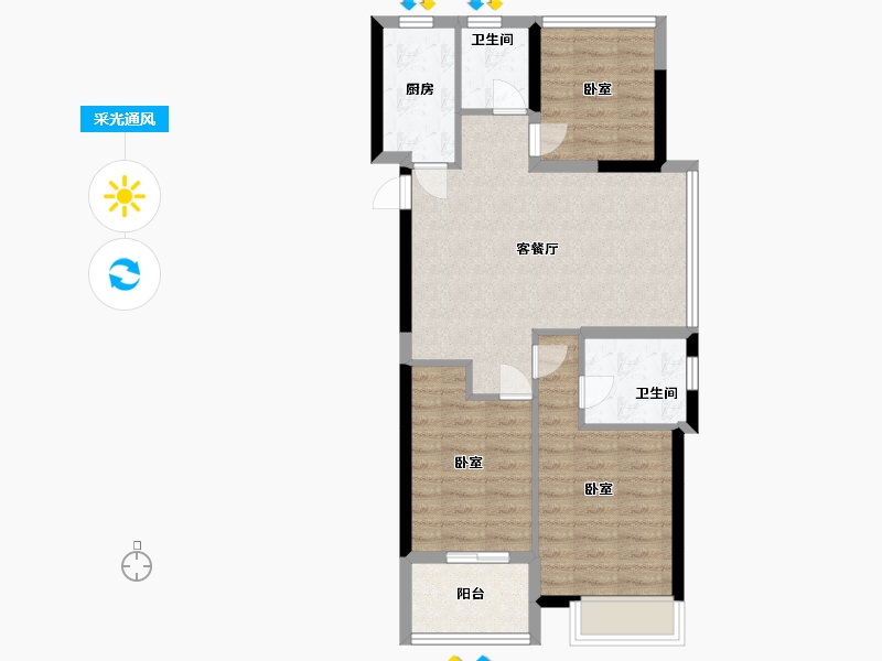 浙江省-嘉兴市-中天·钱塘玥-71.00-户型库-采光通风