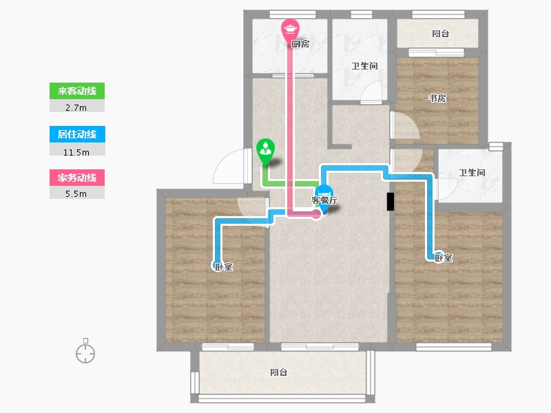 浙江省-嘉兴市-鸿翔香樟里-76.00-户型库-动静线