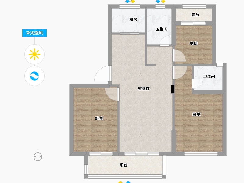 浙江省-嘉兴市-鸿翔香樟里-76.00-户型库-采光通风