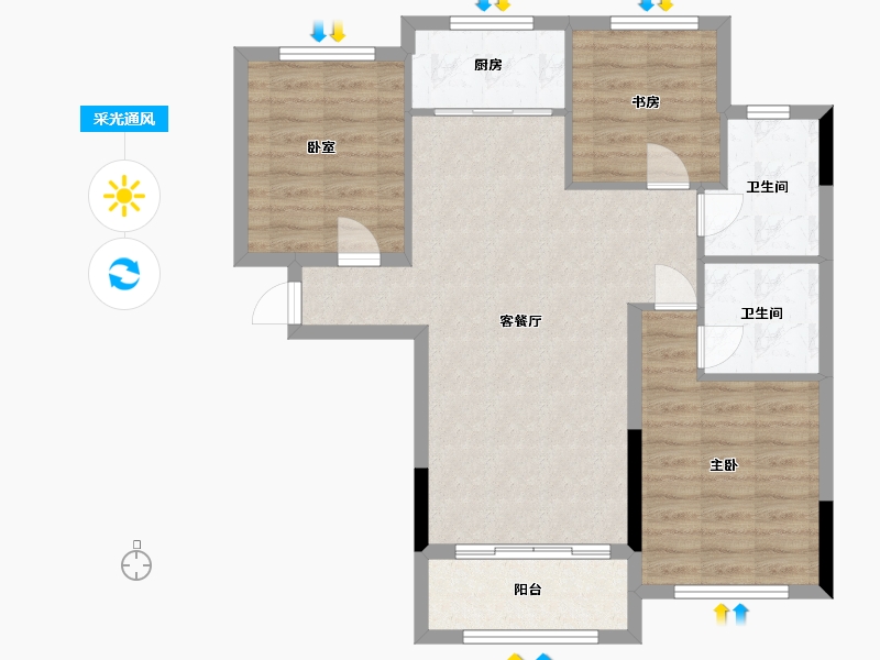 湖北省-武汉市-远洋世界3期悦璟湾-82.00-户型库-采光通风