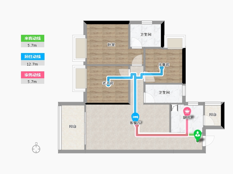 广东省-东莞市-碧桂园狮子洋二期-75.26-户型库-动静线