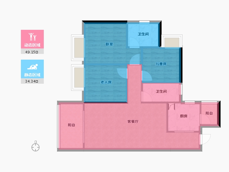 广东省-东莞市-碧桂园狮子洋二期-75.26-户型库-动静分区