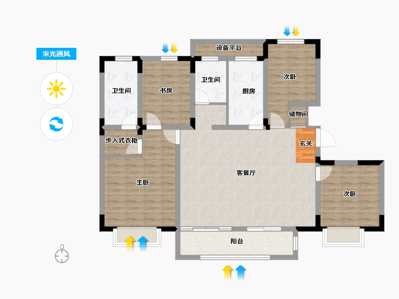 山东省-泰安市-大展玖棠府-119.27-户型库-采光通风