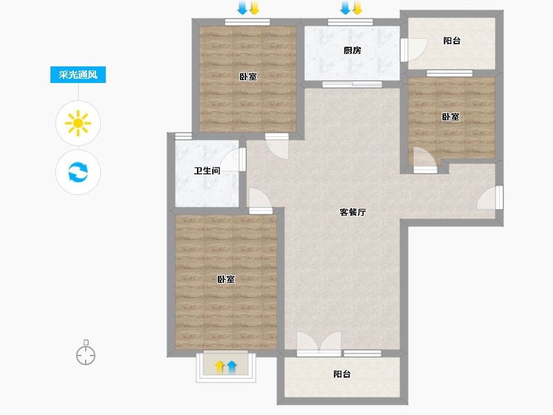 山东省-淄博市-嘉亿国际二期-98.63-户型库-采光通风