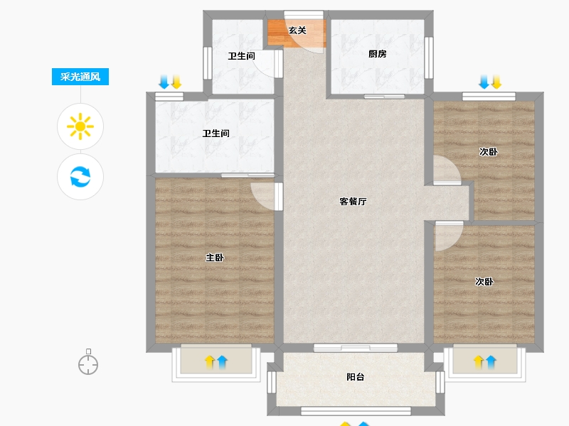 山东省-泰安市-泰山院子-89.32-户型库-采光通风