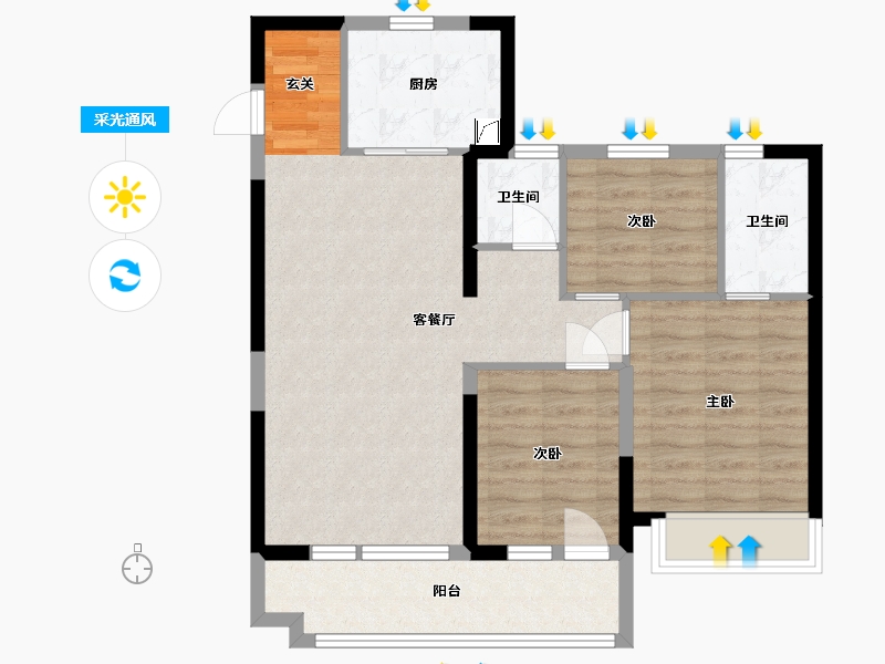 山东省-青岛市-蔚蓝天地-80.46-户型库-采光通风