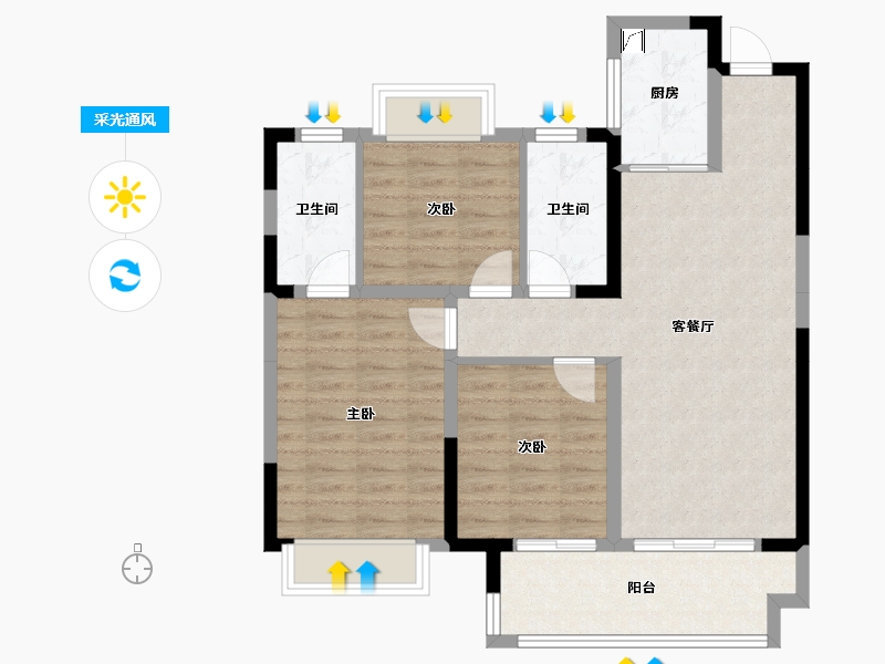 安徽省-阜阳市-融创城-84.12-户型库-采光通风