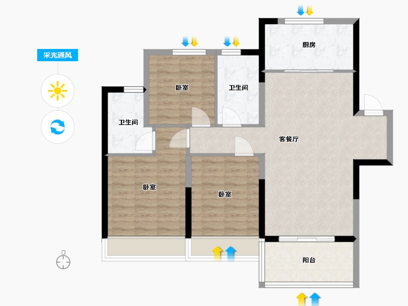 江苏省-徐州市-融创淮海壹號-92.00-户型库-采光通风