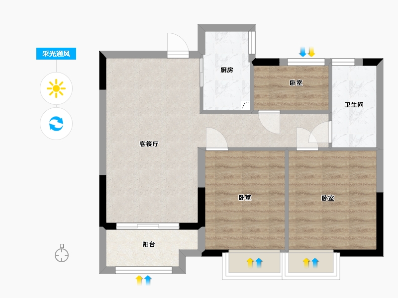 浙江省-嘉兴市-鸿翔·东辰名邸-67.00-户型库-采光通风