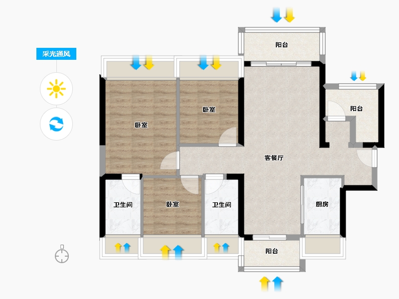 广东省-佛山市-龙光玖龙臺-83.19-户型库-采光通风