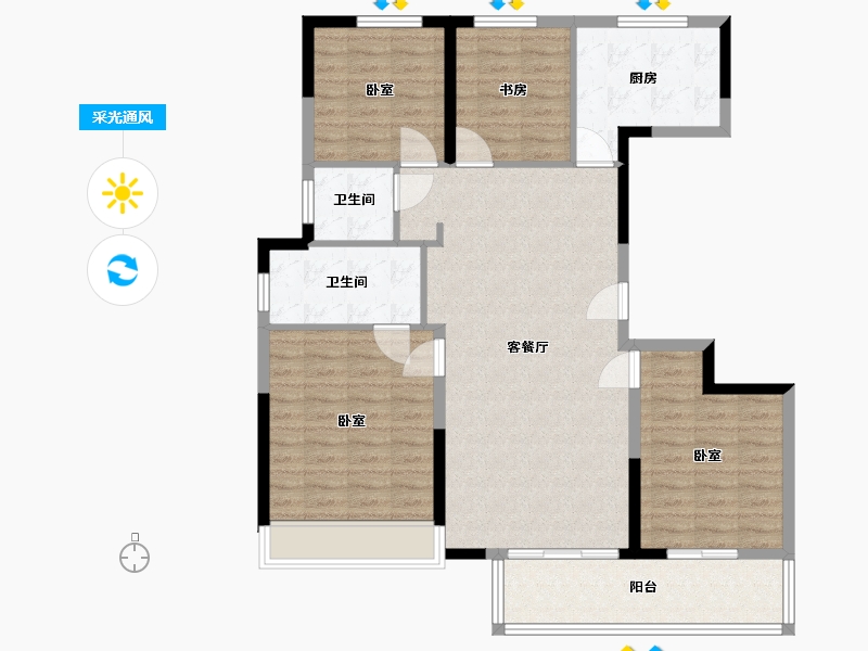 江苏省-徐州市-融创淮海壹號-108.00-户型库-采光通风