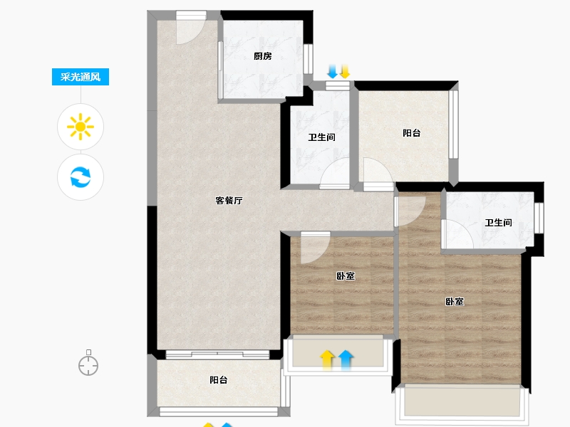 广东省-佛山市-龙光玖龙臺-70.55-户型库-采光通风