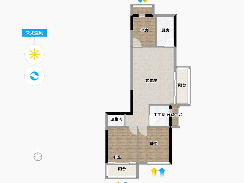 浙江省-嘉兴市-融信澜庭启杭-73.99-户型库-采光通风