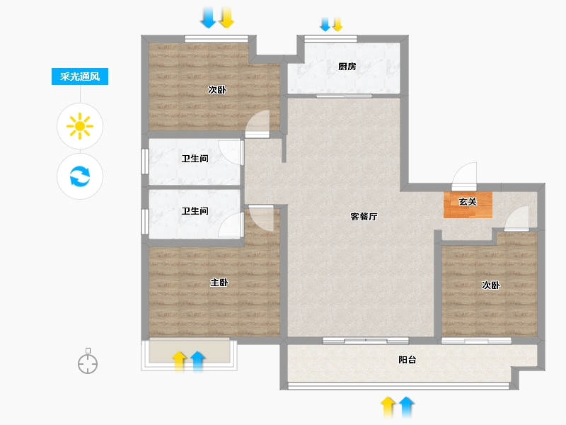 山东省-泰安市-智谷·时代云著-105.00-户型库-采光通风