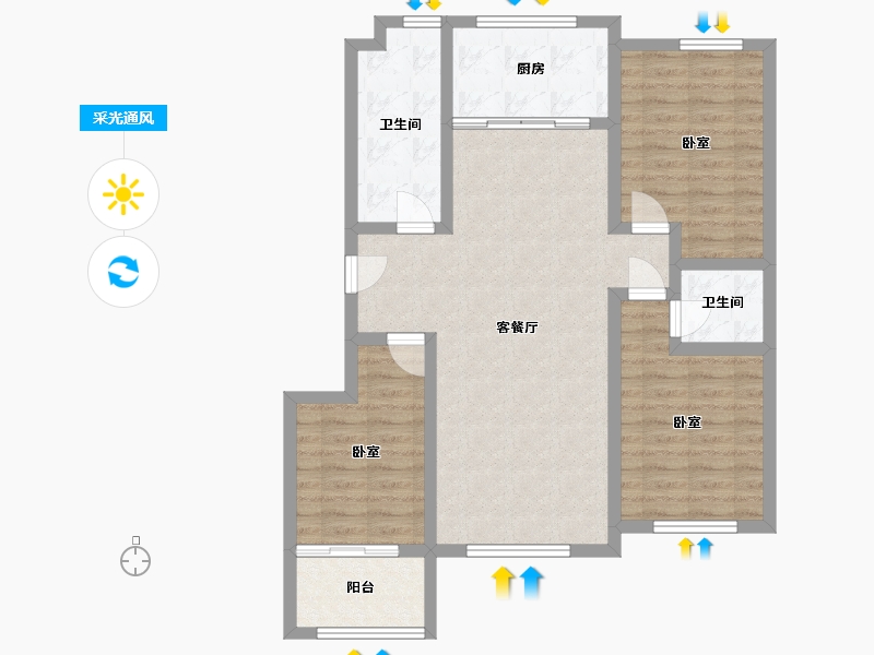 山东省-淄博市-金城·春华园-92.36-户型库-采光通风