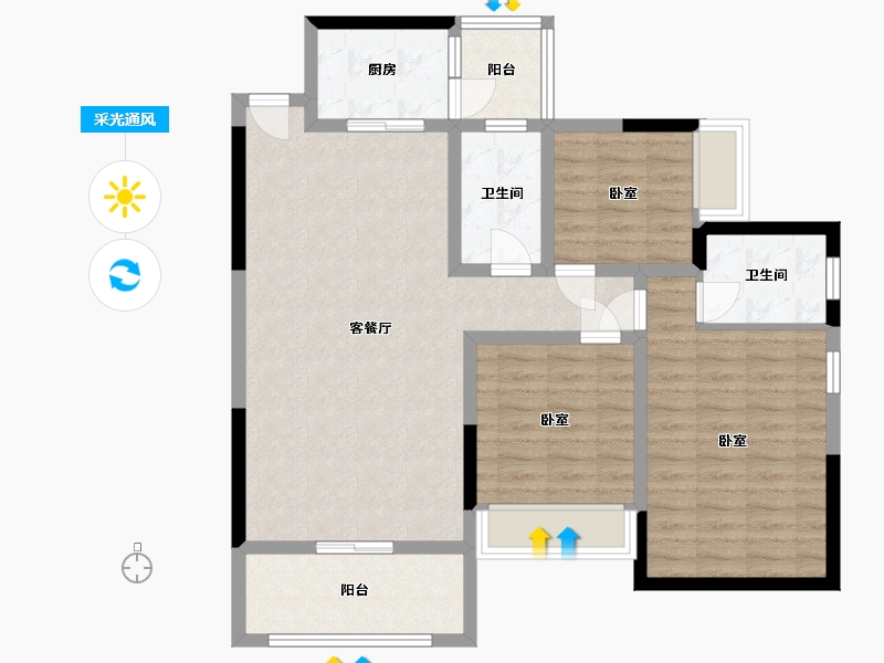 湖南省-衡阳市-凯旋·湖景水岸-95.58-户型库-采光通风