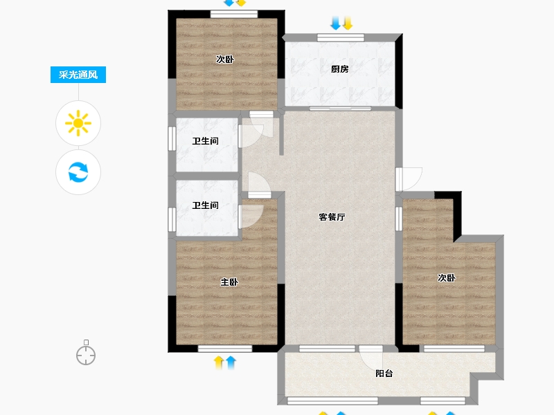 山东省-青岛市-高实·合苑-93.60-户型库-采光通风