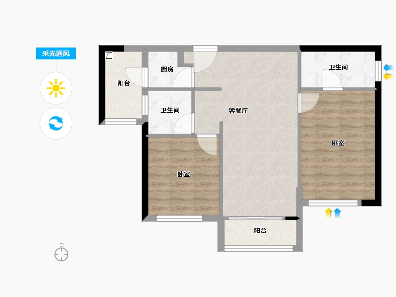 广东省-汕头市-龙光阳光御府公寓-61.33-户型库-采光通风