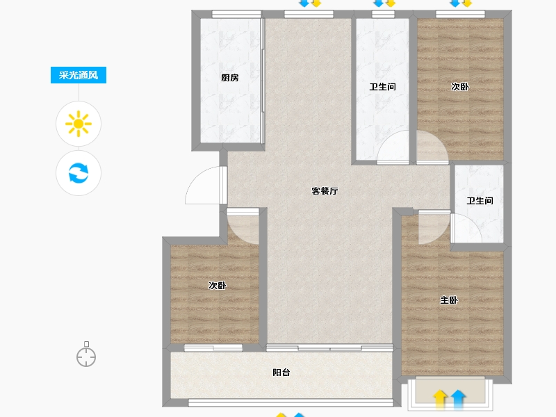 山东省-潍坊市-中房爱悦城鸿府-103.00-户型库-采光通风