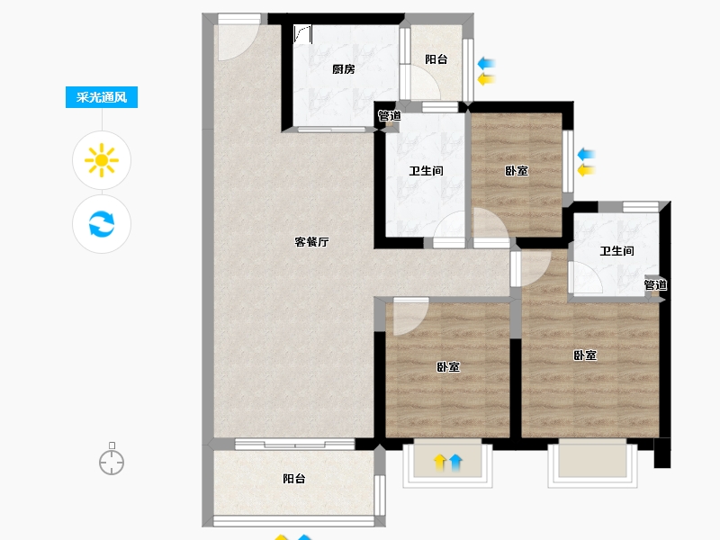 广东省-惠州市-碧桂园星钻-77.61-户型库-采光通风