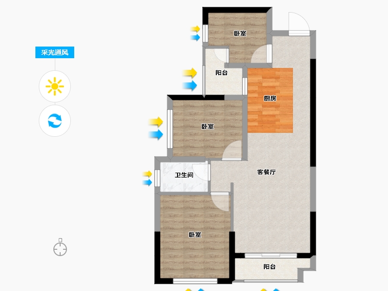 湖南省-长沙市-天元国际公寓-71.05-户型库-采光通风