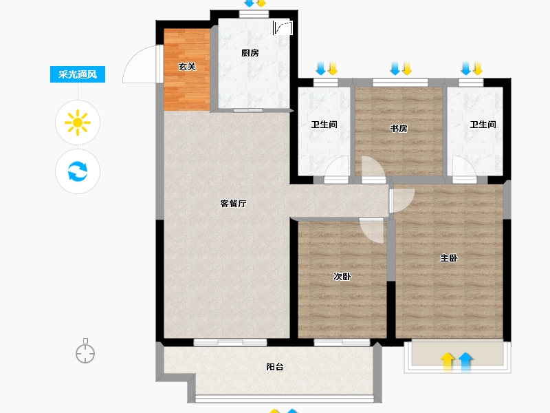 山东省-泰安市-五岳风华-94.00-户型库-采光通风