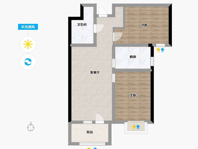 山东省-青岛市-蔚蓝天地-66.40-户型库-采光通风