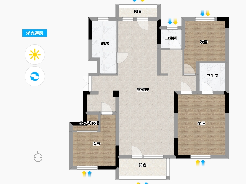 山东省-青岛市-蔚蓝天地-104.00-户型库-采光通风