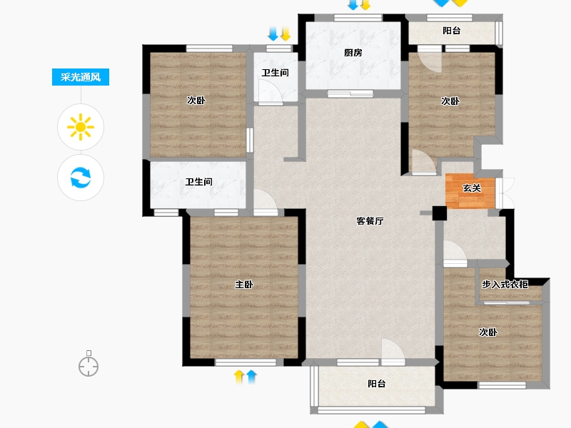 山东省-青岛市-蔚蓝天地-112.00-户型库-采光通风