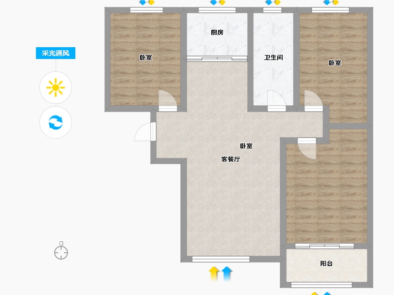 山东省-淄博市-水晶郦园-93.55-户型库-采光通风