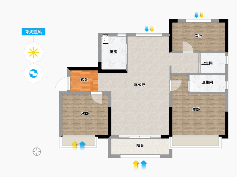 山东省-泰安市-碧桂园·时代澜湾-98.00-户型库-采光通风